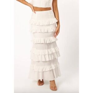 New Anthropologie Amable by Mable Ruffle Tiered Maxi Skirt size Small white